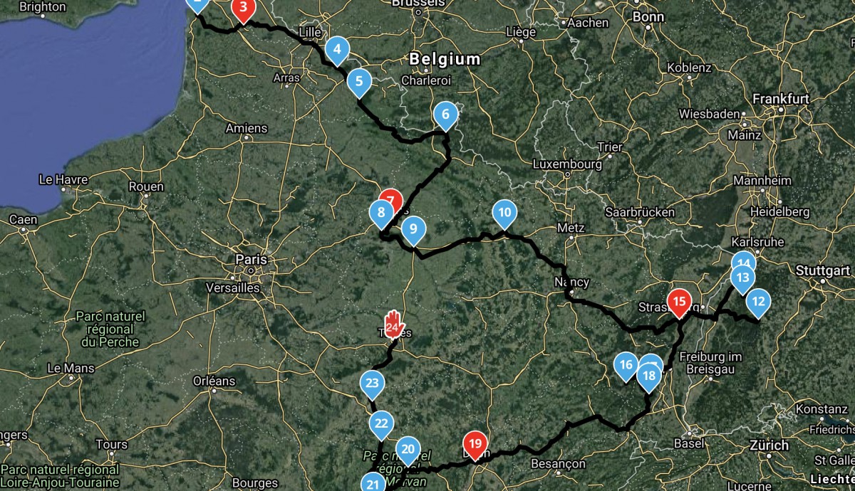 Champagne Tour | PCC Tour route map