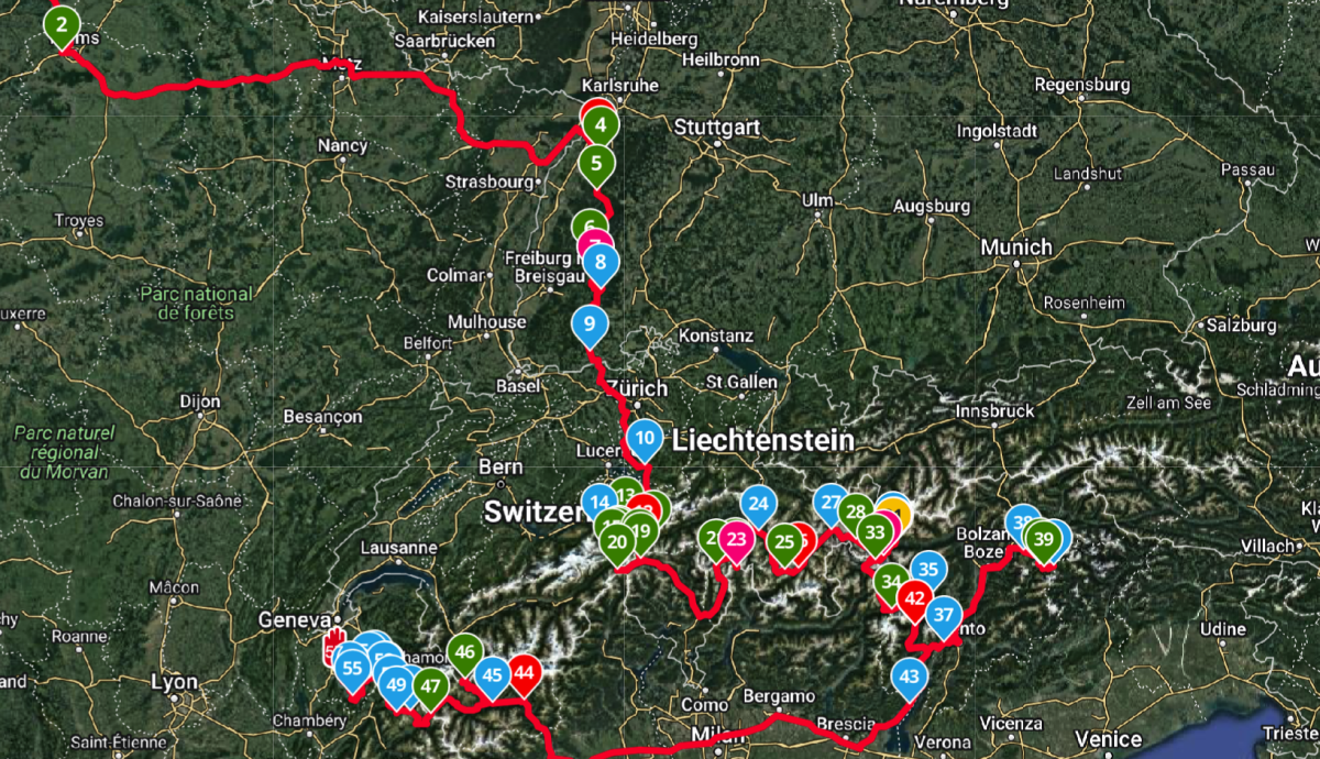 Summits Safari - Alps & Dolomites Tour 2024 route map